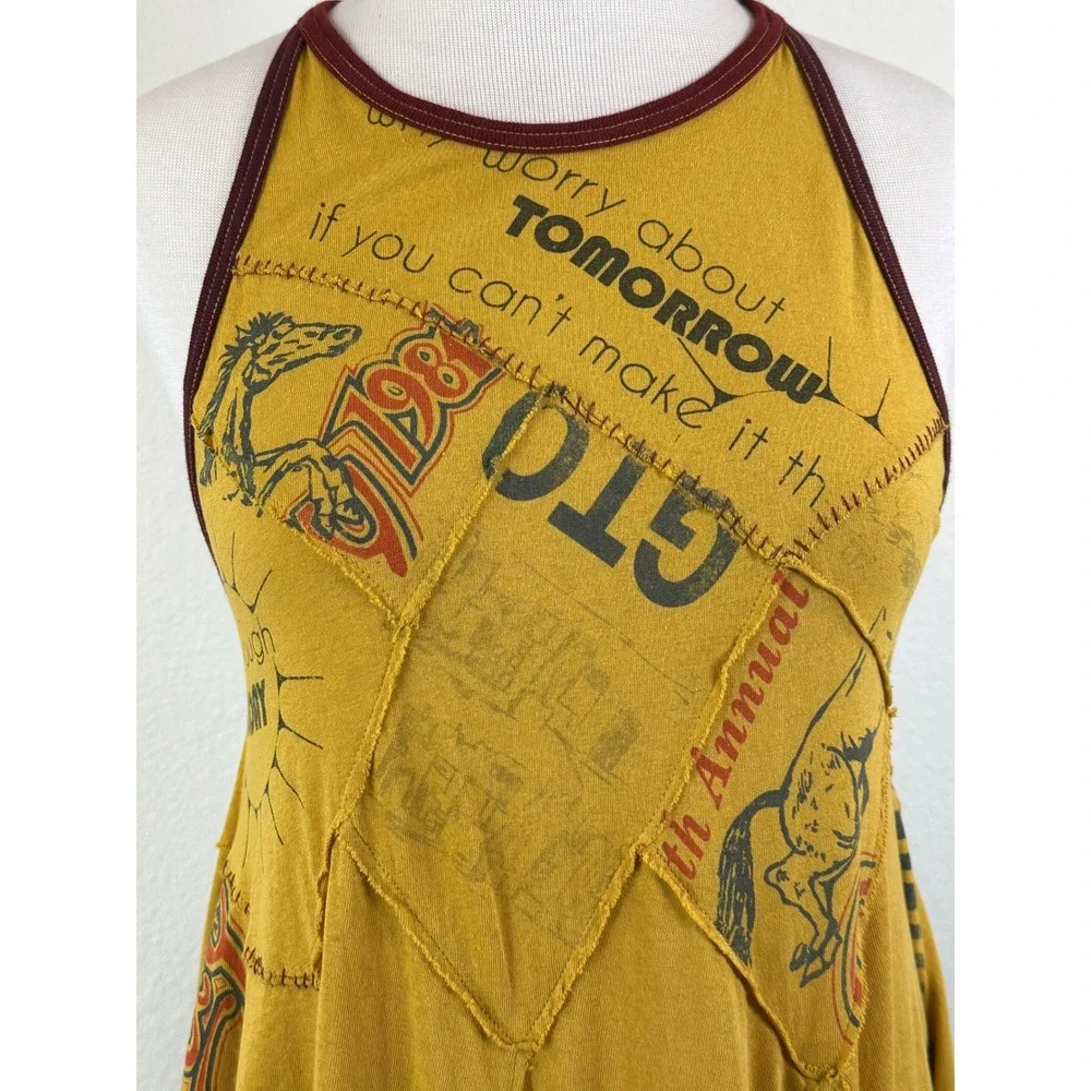 Free People Patchwork Graphic Open Back Mini Dress Boho Indie Festival S NWT - Picture 3 of 11